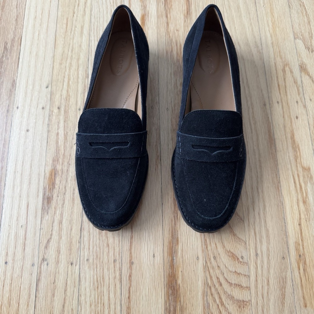 Talbots Women Black Cassidy Suede Loafers Slip On Flats 9M Classic Comfort Shoes